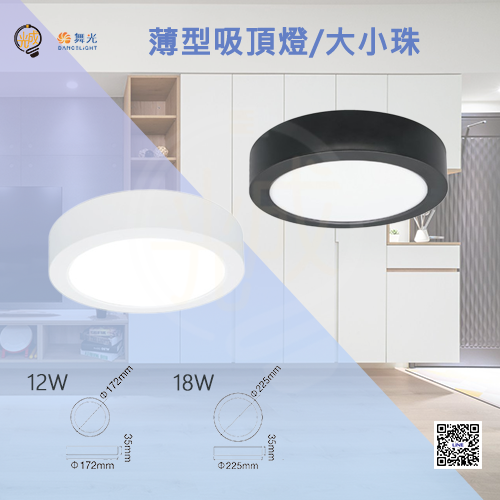 薄型吸頂燈LED-21028 光成照明 舞光 LED 燈具 大珠 小珠 簡易吸頂燈 12W 18W 黑殼 白殼