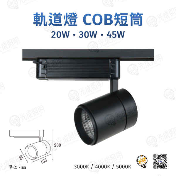 台灣製造 軌道燈 COB短筒-1 20W/30W/45W (黑/白)