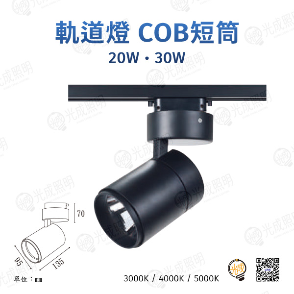 台灣製造 軌道燈 COB短筒-3 20W/30W (黑/白)