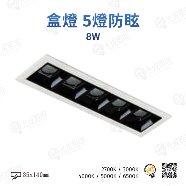 台灣製造 盒燈 5燈防眩 8W (白/黑)