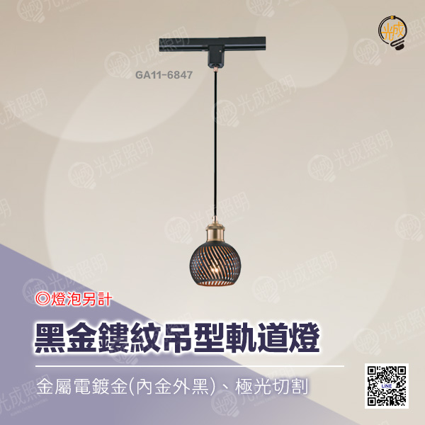 黑金鏤紋吊型軌道燈