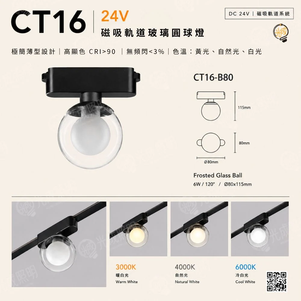 薄型明裝 磁吸軌道玻璃圓球燈 6W