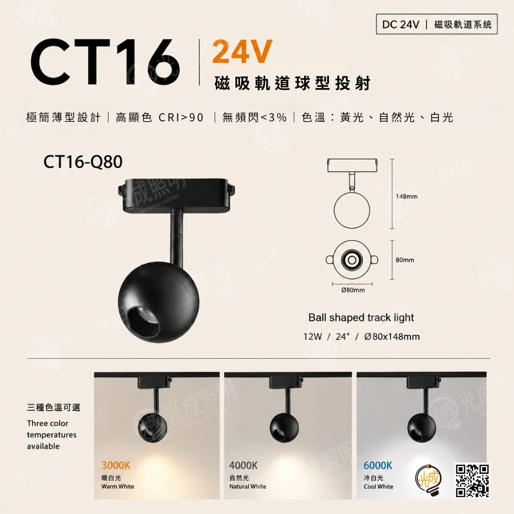 薄型明裝 磁吸軌道球型投射燈 12W
